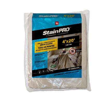 StainPro 990 Drop Cloth, 4 ft L, 20 ft W, Canvas/Polypropylene, Natural