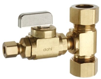 Dahl E33-2211 Tee Valve Kit, 5/8 x 5/8 x 1/4 in Connection, Compression, Manual Actuator, Brass Body