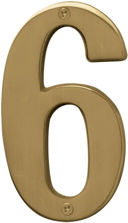 Hy-Ko Prestige Series BR-51PB/6 House Number, Character: 6, 5 in H Character, Brass Character, Solid Brass Sells in Quantity of 3