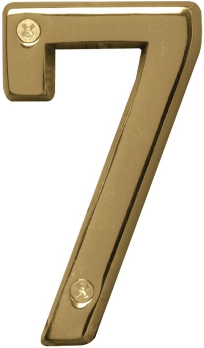 Hy-Ko Prestige Series BR-42PB/7 House Number, Character: 7, 4 in H Character, Brass Character, Solid Brass Sells in Quantity of 3