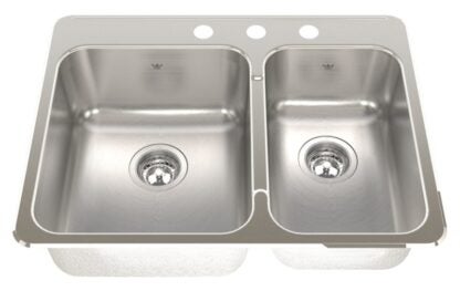 Kindred Steel Queen Series QCLA2031R/8/3 Kitchen Sink, 3-Faucet Hole, 31-1/4 in OAW, 20-1/2 in OAH, Stainless Steel