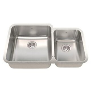 Kindred QCMUA2233R/8 Kitchen Sink, 32-7/8 in OAW, 21-1/2 in OAH, Stainless Steel, Mirror/Satin, 2-Bowl