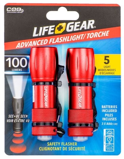 LifeGear LG09-60589-SA4 Flashlight, AAA Battery, LED Lamp, 160 Lumens, Narrow, Wide Beam, 1 hr Run Time, Assorted