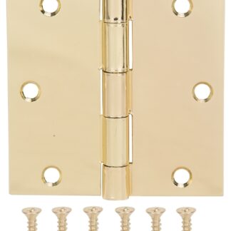 ProSource 20338BBX Square Corner Door Hinge, Steel, Polished Brass, Loose Pin, 180 deg Range of Motion