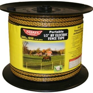 Parmak Equi-Tape 129 HV Electric Fence Tape, 656 ft L x 1/2 in W Dimensions, Heavy-Duty, Aluminum, Black/Yellow