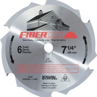 IRWIN 15702ZR Circular Saw Blade, 7-1/4 in Dia, 5/8 in Arbor, 6-Teeth, Carbide Cutting Edge