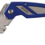 Irwin 2089100 Folding Knife, 1 in W Blade, Bi-Metal Blade, 1-Blade, Straight Handle, Blue Handle