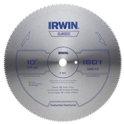 IRWIN 11870 Circular Saw Blade, 10 in Dia, 5/8 in Arbor, 180-Teeth, HCS Cutting Edge, Applicable Materials: Wood