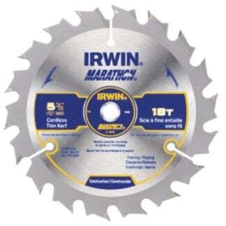 IRWIN MARATHON 14015 Circular Saw Blade, 5-3/8 in Dia, 0.39 in Arbor, 18-Teeth, Carbide Cutting Edge