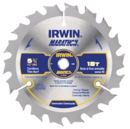 IRWIN MARATHON 14015 Circular Saw Blade, 5-3/8 in Dia, 0.39 in Arbor, 18-Teeth, Carbide Cutting Edge