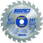 IRWIN MARATHON 14029 Circular Saw Blade, 6-1/2 in Dia, 5/8 in Arbor, 24-Teeth, Carbide Cutting Edge