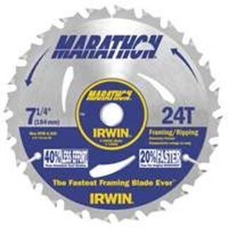 IRWIN MARATHON 14130 Circular Saw Blade, 7-1/4 in Dia, 5/8 in Arbor, 24-Teeth, Carbide Cutting Edge