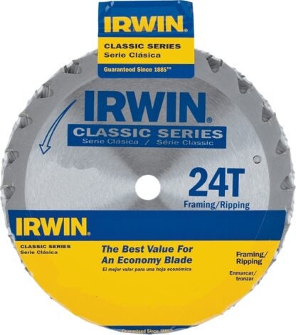 IRWIN 15120 Circular Saw Blade, 6-1/2 in Dia, 5/8 in Arbor, 24-Teeth, Carbide Cutting Edge