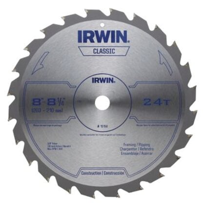 IRWIN 15150 Circular Saw Blade, 8-1/4 in Dia, 5/8 in Arbor, 24-Teeth, Carbide Cutting Edge