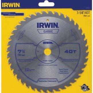 IRWIN 15230ZR Circular Saw Blade, 7-1/4 in Dia, 5/8 in Arbor, 40-Teeth, Carbide Cutting Edge