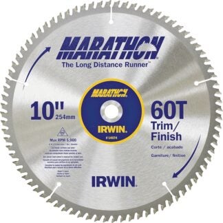 IRWIN MARATHON 14074 Table Saw Blade, 10 in Dia, 5/8 in Arbor, 60-Teeth, Carbide Cutting Edge