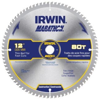 IRWIN MARATHON 14083 Table Saw Blade, 12 in Dia, 1 in Arbor, 80-Teeth, Carbide Cutting Edge