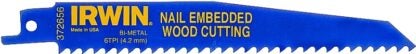 IRWIN 372656B Reciprocating Saw Blade, 3/4 in W, 6 in L, 6 TPI, Cobalt/Steel Cutting Edge