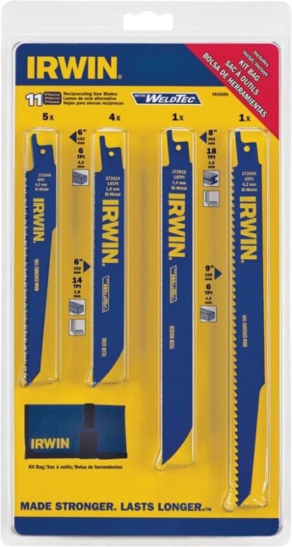 IRWIN 4935496 Reciprocating Saw Blade Set, 11-Piece, Bi-Metal