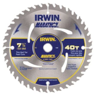 IRWIN MARATHON 14031 Circular Saw Blade, 7-1/4 in Dia, 5/8 in Arbor, 40-Teeth, Carbide Cutting Edge