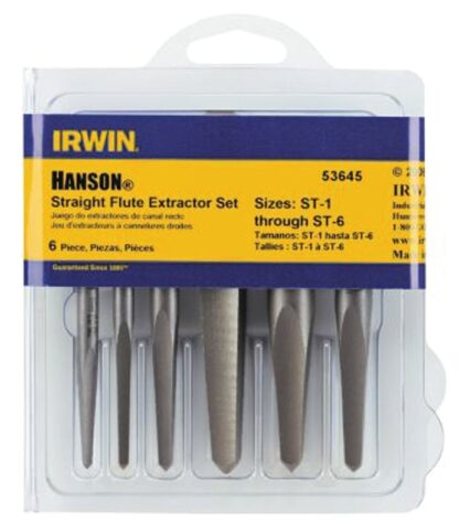 IRWIN 53635 Screw Extractor Set, 5-Piece, Steel, Specifications: Straight Flute