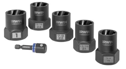 IRWIN Bolt-Grip 1859146 Lug Nut Set, 6-Piece, HCS, Specifications: Reverse Spiral Flute