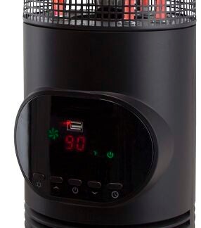 PowerZone HT1167 360 deg Infrared Quartz Tower Heater with Remote Control, 12.5 A, 120 V, ECO/1000/1500W W, Black