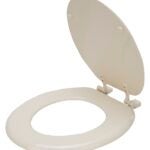 ProSource T-17WM-B-3L Toilet Seat, Round, MDF Molded Fiberboard, Bone, Plastic Hinge