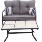 Seasonal Trends 59665 Casual Patio Conversation Set, Steel, Fabric, and Tile, Multi, Matte black, 4-Piece