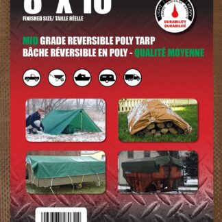 Erickson 57031 Mid-Grade Reversible Tarp, 10 ft L, 8 ft W, 4 mm Thick, Polyethylene, Brown/Green