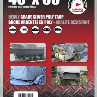 Erickson 57029 Heavy-Grade Tarp, 60 ft L, 40 ft W, Poly, Silver