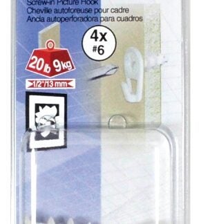 Cobra Anchors 2630 Picture Hook, 20 lb, Nylon, White, #6 Opening