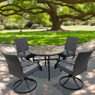 Seasonal Trends SH23S0890S Willow Creek Swivel Dining Set, 5-Piece, 250 lb Seating, Round Table, Steel Tabletop