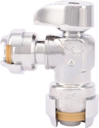 SharkBite 23048-0000LFCA Angle Stop Valve, 1/2 x 1/4 x 3/8 in Connection, Push-To-Connect, 200 psi Pressure, Brass Body