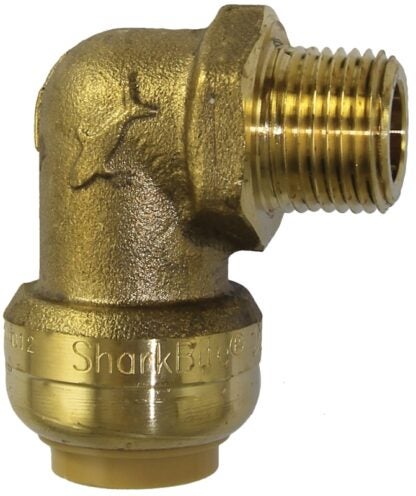 SharkBite U281LFA Dishwasher Elbow, 1/2 x 3/8 in, Slip Joint x MNPT, Brass, Chrome/Natural Brass