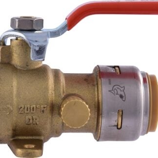 SharkBite Max UR24616 Ball Valve with Drain and Drop-Ear, 3/4 in Connection, 250 psi Pressure, DZR Brass Body