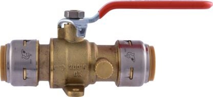 SharkBite Max UR24616 Ball Valve with Drain and Drop-Ear, 3/4 in Connection, 250 psi Pressure, DZR Brass Body