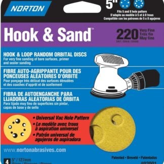 NORTON 02001 Sanding Disc, 5 in Dia, Coated, P220 Grit, Very Fine, Aluminum Oxide Abrasive, C-Weight Paper Backing