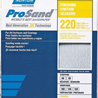 NORTON ProSand 07660768167 Sanding Sheet, 11 in L, 9 in W, Very Fine, 220 Grit, Aluminum Oxide Abrasive