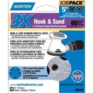 NORTON 03224 Sanding Disc, 5 in Dia, 11/16 in Arbor, Coated, P60 Grit, Coarse, Zirconia Aluminum Abrasive, Spiral