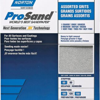 Norton 05386 Assorted Sanding Sheet, 11 in L, 9 in W, 60, 100, 150, 220 Grit, Aluminum Oxide Abrasive, Fiber Backing