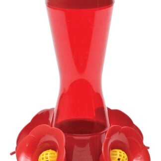 Perky-Pet 403CP Bird Feeder, 8 oz, 4-Port/Perch, Plastic, Red, 9-1/2 in H