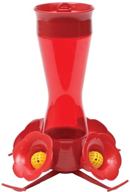 Perky-Pet 403CP Bird Feeder, 8 oz, 4-Port/Perch, Plastic, Red, 9-1/2 in H