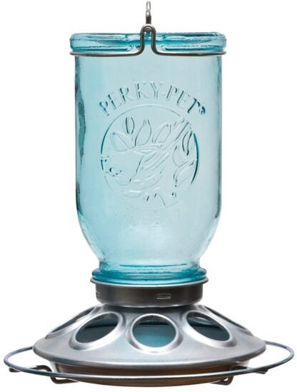 Perky-Pet 784 Wild Bird Feeder, Mason Jar, 1 lb, Vintage Blue, Hanging Mounting Sells in Quantity of 2