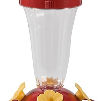 Perky-Pet 136TF Bird Feeder, Yellow Flower Top-Fill, 16 oz, Nectar, 4 -Port/Perch, Plastic, Red, 8.9 in H