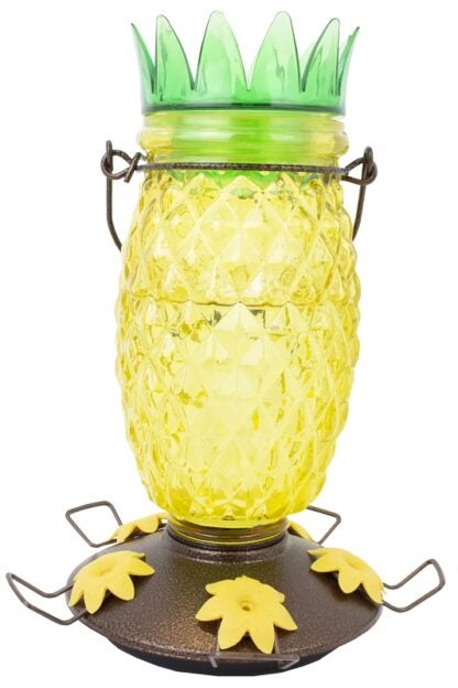 Perky-Pet 9110-2 Top-Fill Bird Feeder, Pineapple Top, 28 oz, Nectar, 5 -Port/Perch, Glass/Plastic, 10.63 in H Sells in Quantity of 2