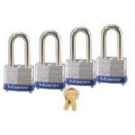 Master Lock 3QLF Padlock, Alike Key, 9/32 in Dia Shackle, Steel Shackle, Steel Body, 1-9/16 in W Body, 4/PK