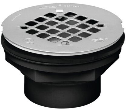 Oatey 42093 Shower Drain, ABS, Black, For: 2 in SCH 40 DWV Pipes, Stainless Steel Strainer