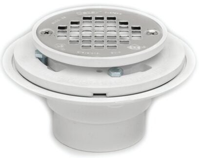 Oatey 42213 Shower Drain, PVC, White, Specifications: 2 in IPS Threaded Strainer