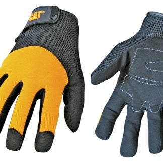 Cat CAT012215J Utility Gloves, Jumbo, Wrist Strap Cuff, Synthetic Leather, Black/Yellow